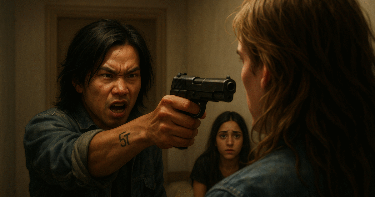 Man with gun pointed at Gypsy