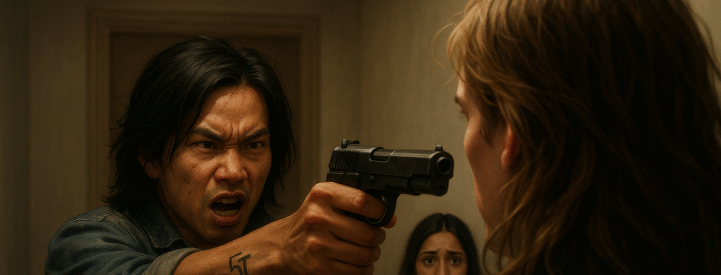 Man with gun pointed at Gypsy