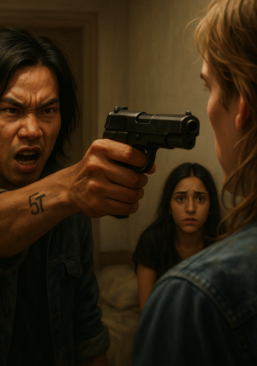 Man with gun pointed at Gypsy
