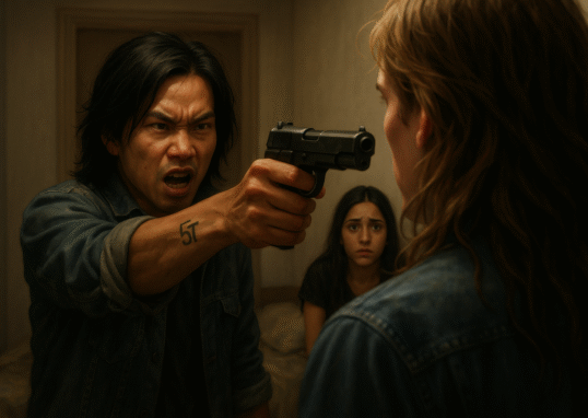 Man with gun pointed at Gypsy